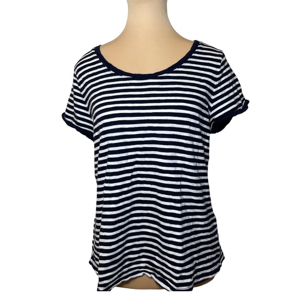 Talbots Tops - Talbots Striped Short Sleeve Top LP Navy Blue White Nautical Coastal Parisian